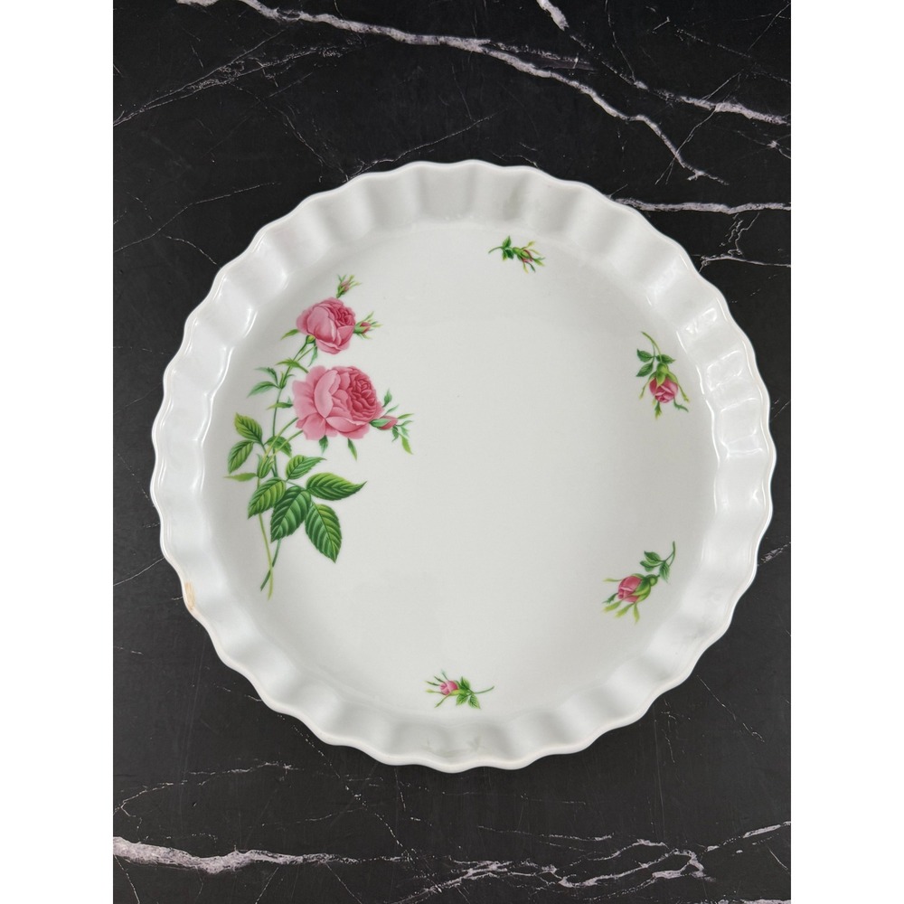 Christineholm Rose Porcelain Fluted Quiche Tart Dish 9 3/4in